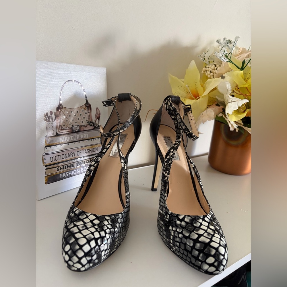 INC International Concepts Snakeskin Black and White Heels
